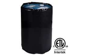 Thermal drum heater wrapped around a 55-gallon drum with ETL Intertek certification.