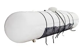 Propane tank wrapped in a heating blanket for cold-weather protection and maintaining gas temperature.