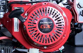 Close-up of a Honda GX engine, showcasing its durable and reliable design for power equipment.